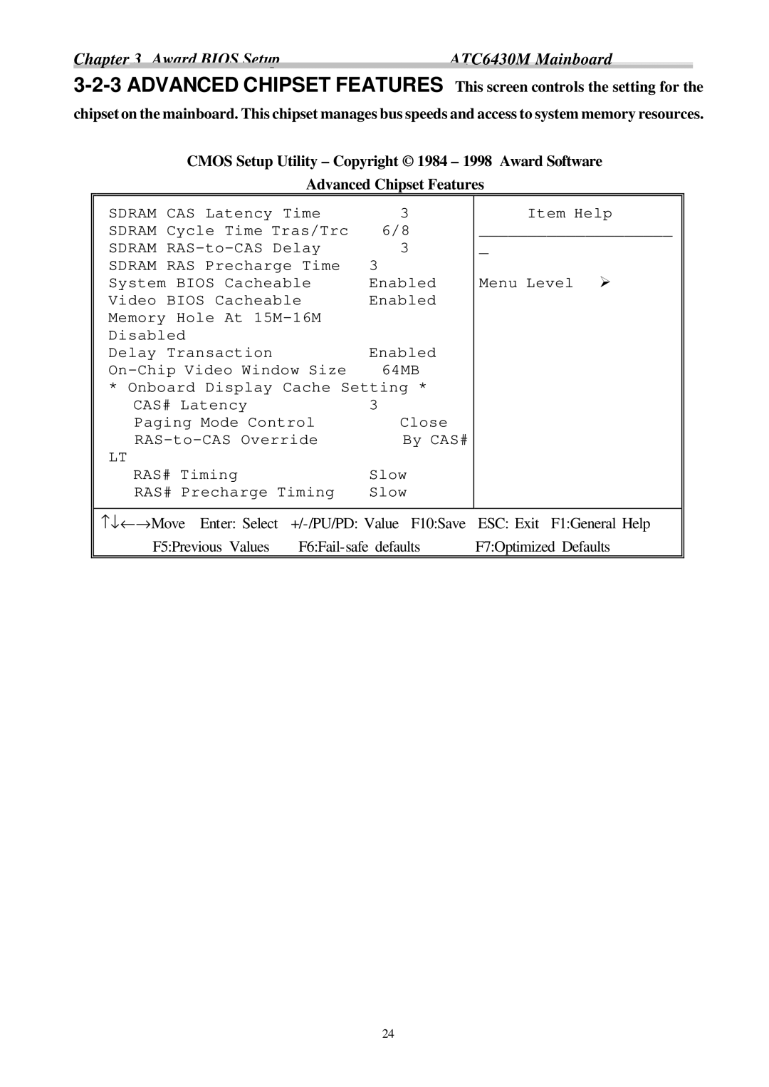 Intel appendix Award Bios Setup ATC6430M Mainboard 