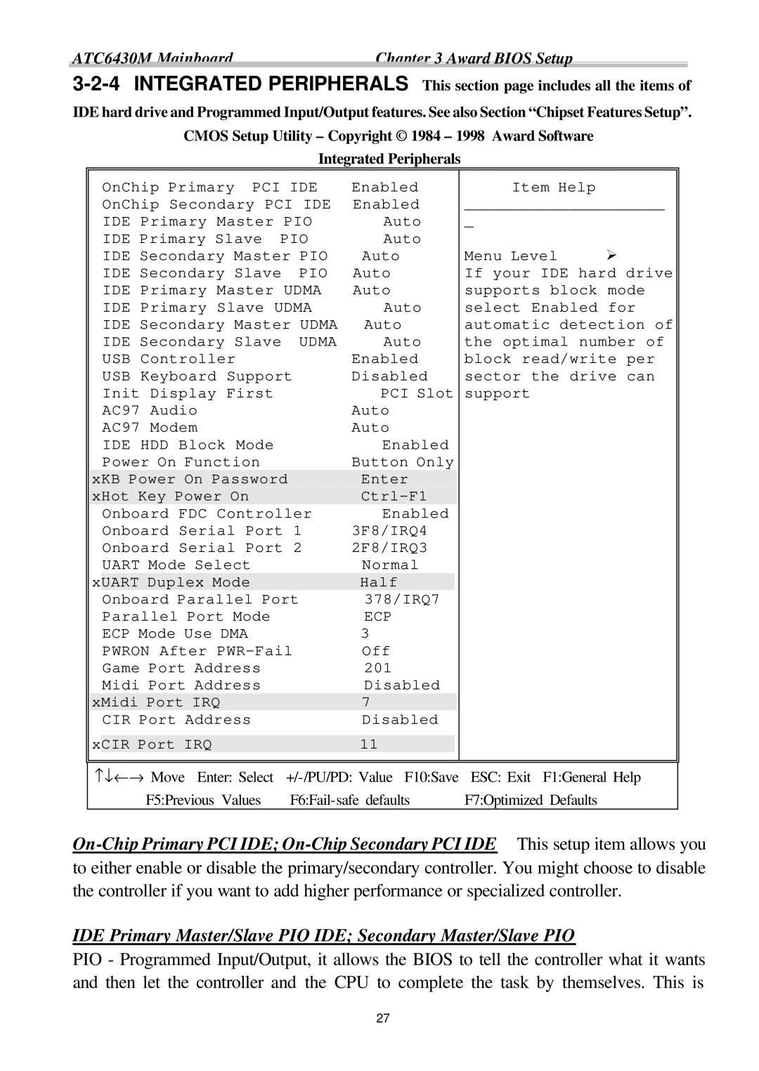 Intel ATC6430M appendix IDE Primary Master/Slave PIO IDE Secondary Master/Slave PIO 