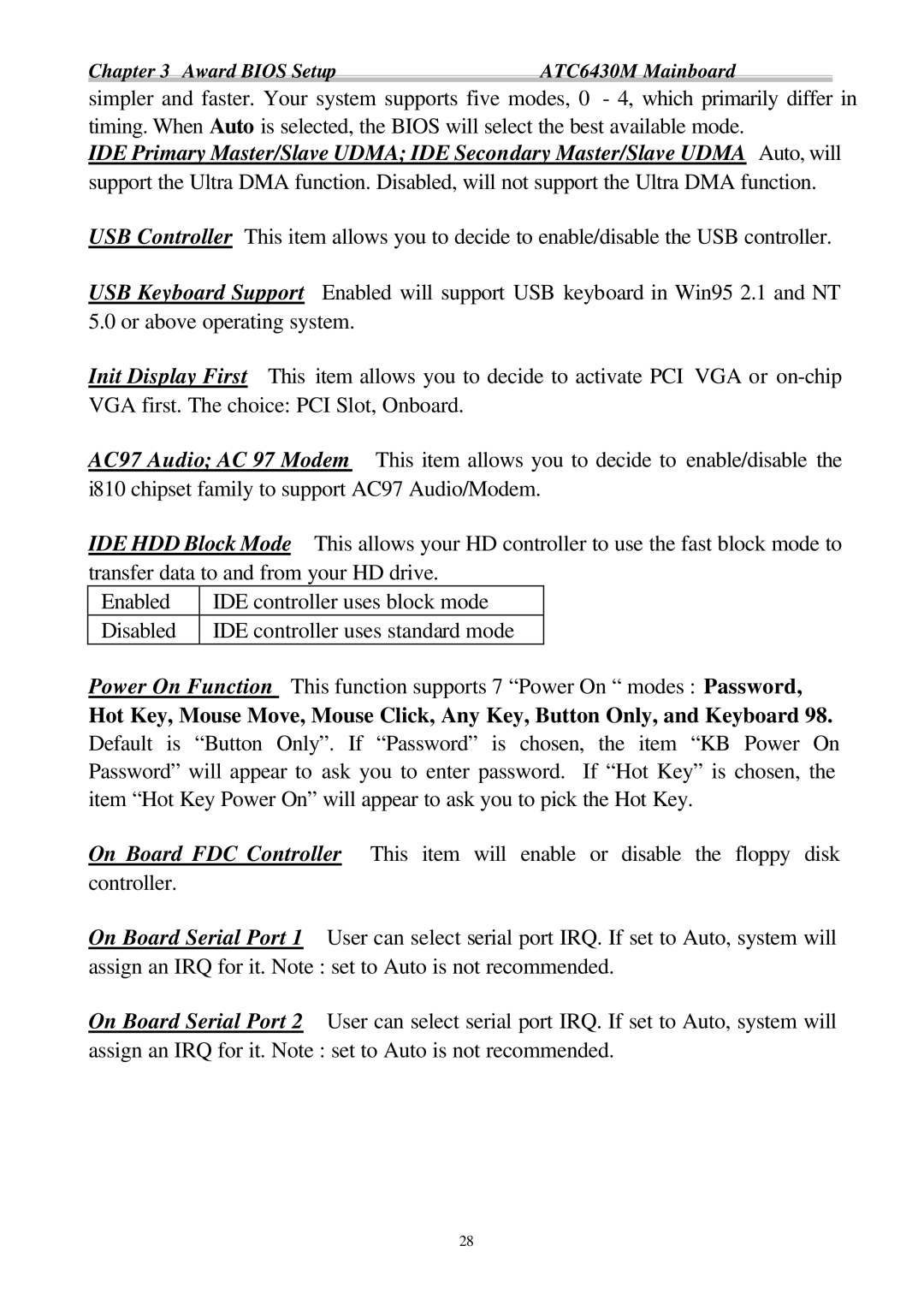 Intel appendix Award Bios SetupATC6430M Mainboard 