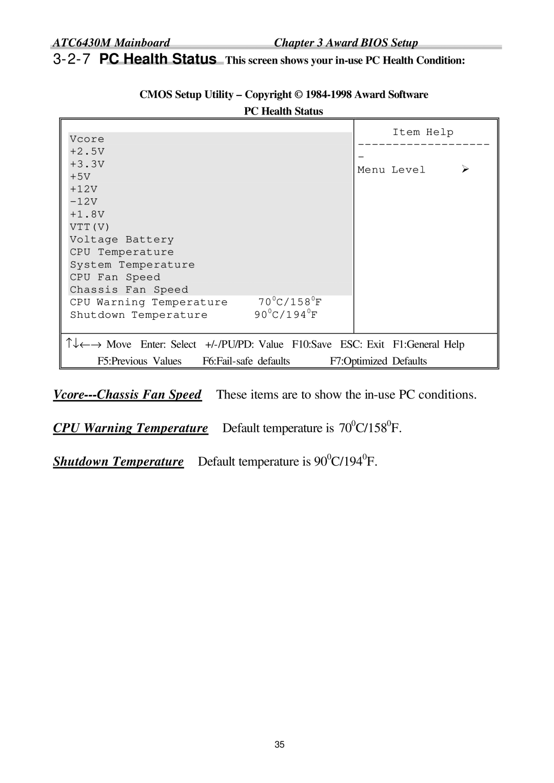 Intel ATC6430M appendix These items are to show the in-use PC conditions 