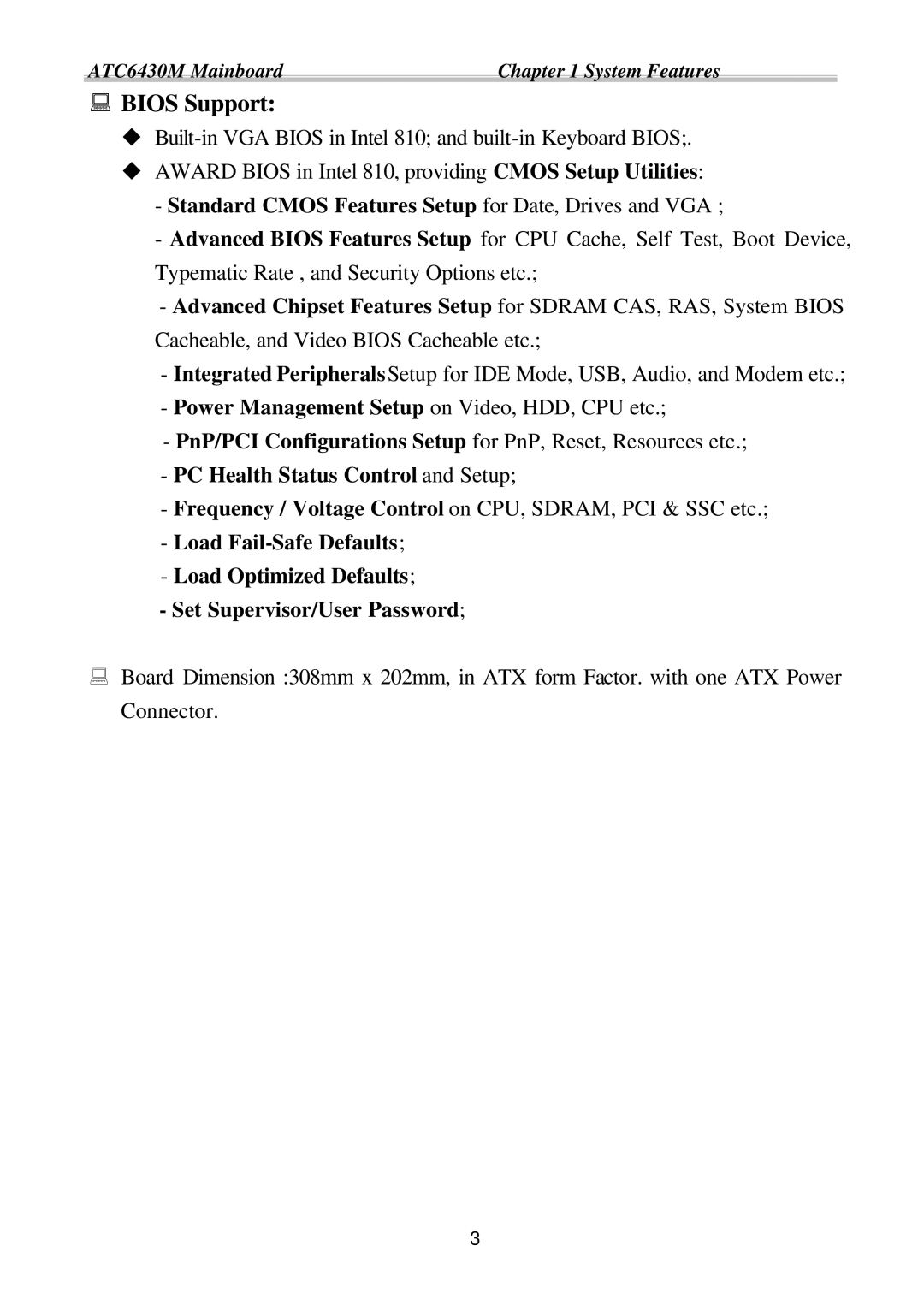 Intel ATC6430M Bios Support, Standard Cmos Features Setup for Date, Drives and VGA, PC Health Status Control and Setup 