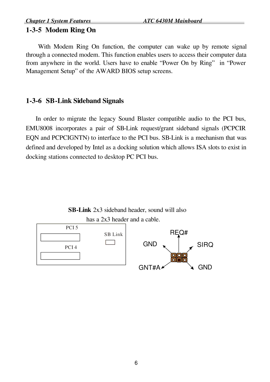 Intel ATC6430M appendix Modem Ring On, SB-Link Sideband Signals 