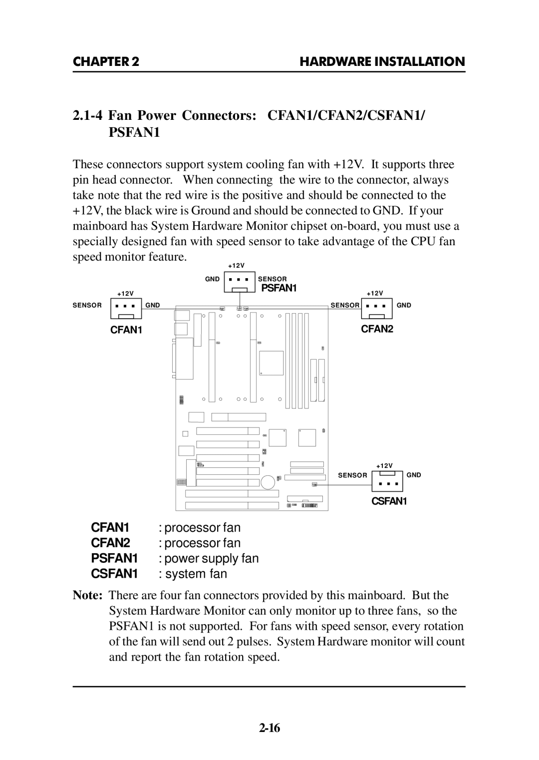 Intel ATX BX2 manual Fan Power Connectors CFAN1/CFAN2/CSFAN1, PSFAN1 