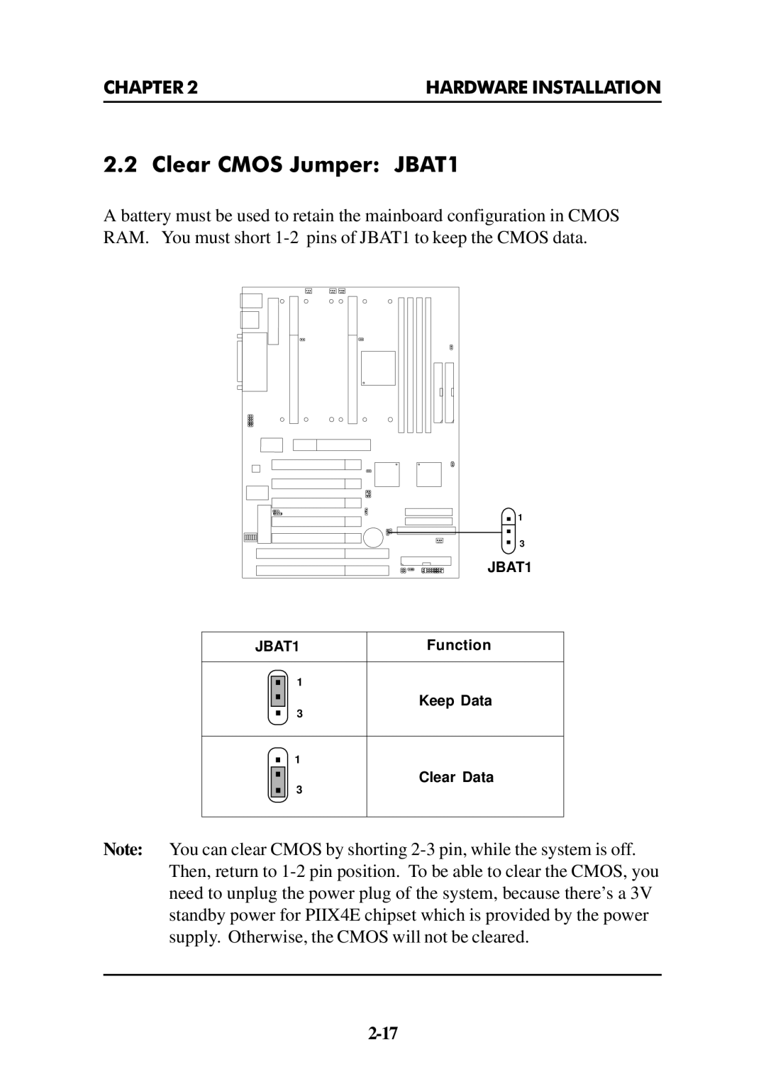 Intel ATX BX2 manual Clear Cmos Jumper JBAT1 