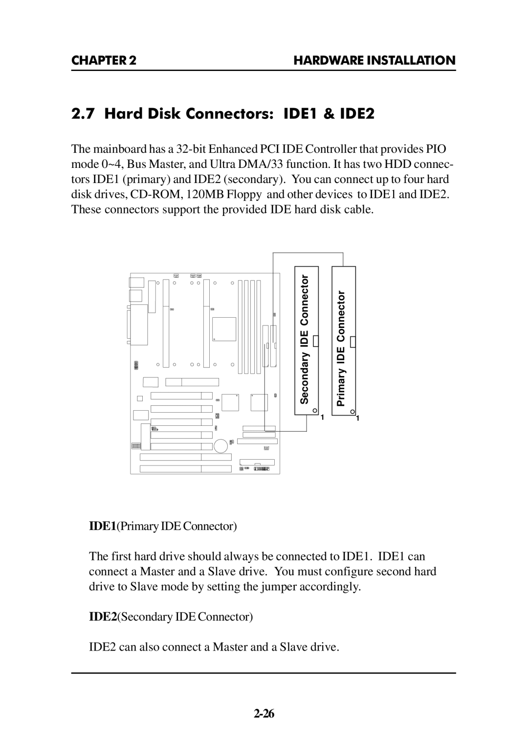 Intel ATX BX2 manual Hard Disk Connectors IDE1 & IDE2 