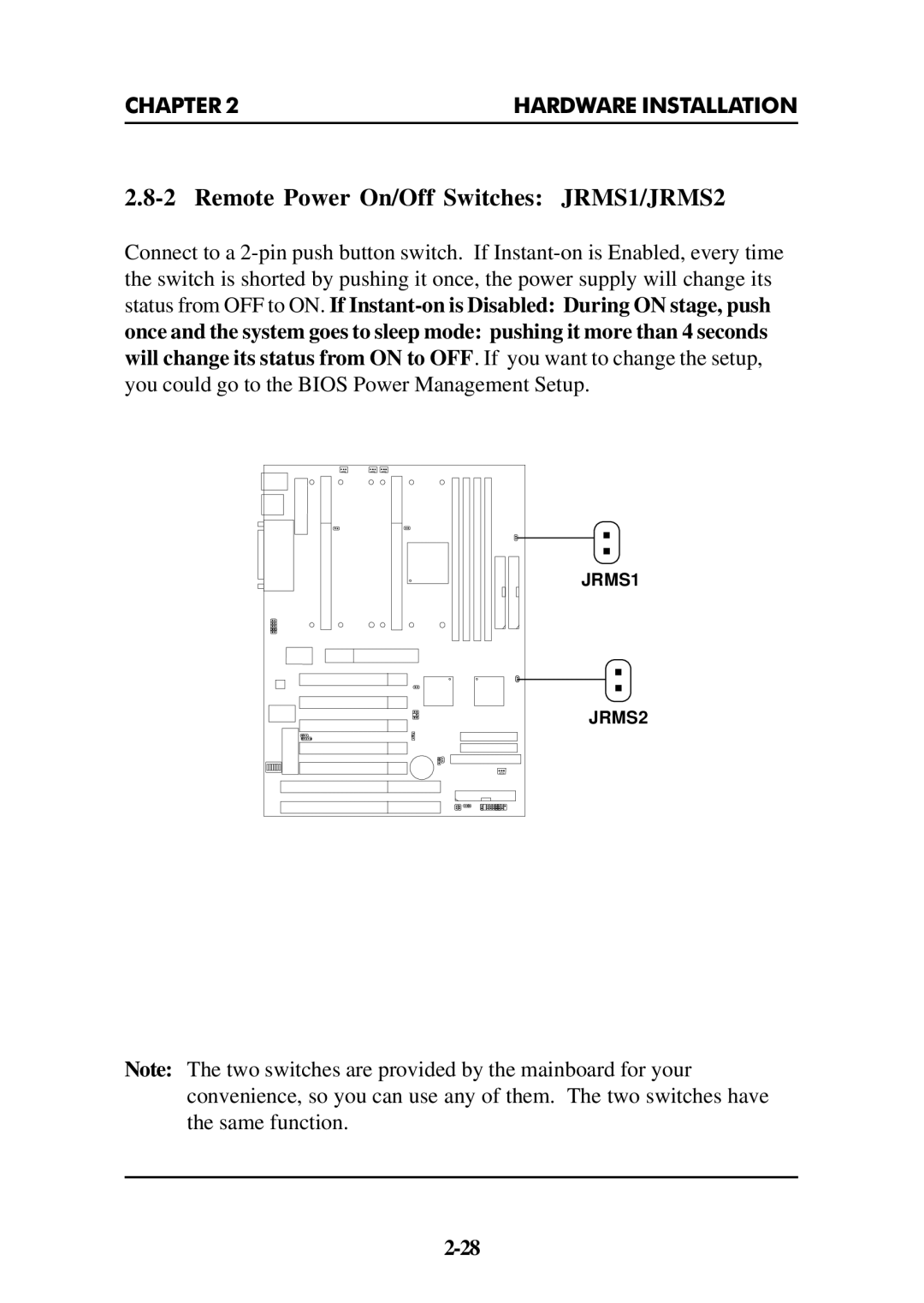 Intel ATX BX2 manual Remote Power On/Off Switches JRMS1/JRMS2 