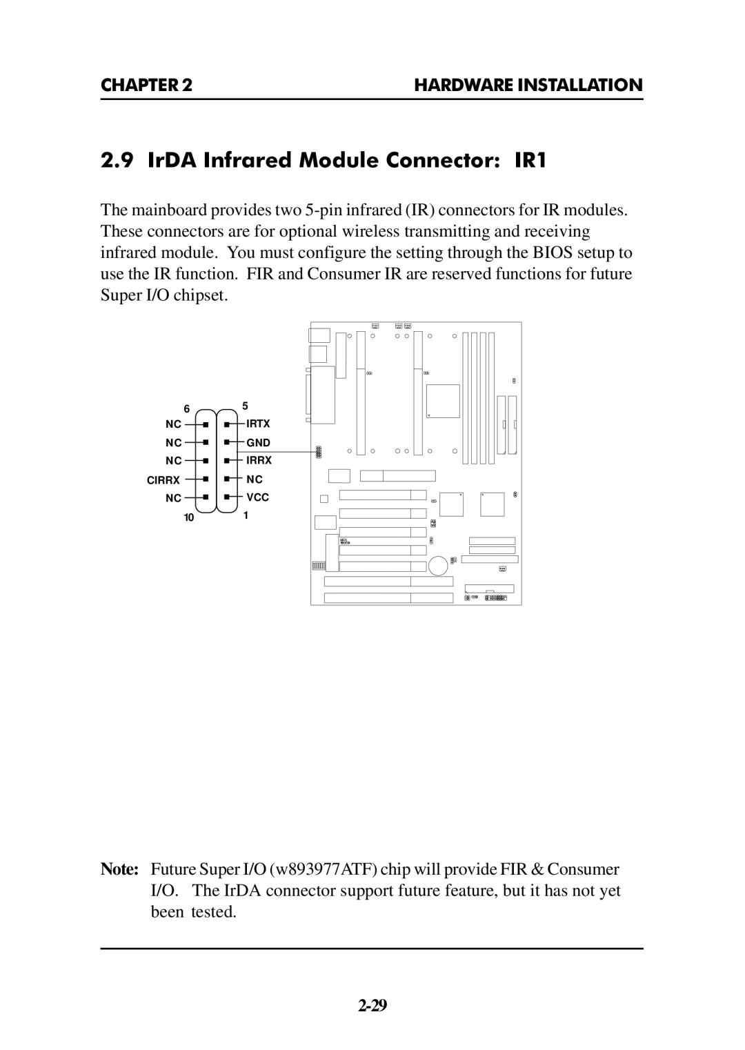 Intel ATX BX2 manual IrDA Infrared Module Connector IR1 