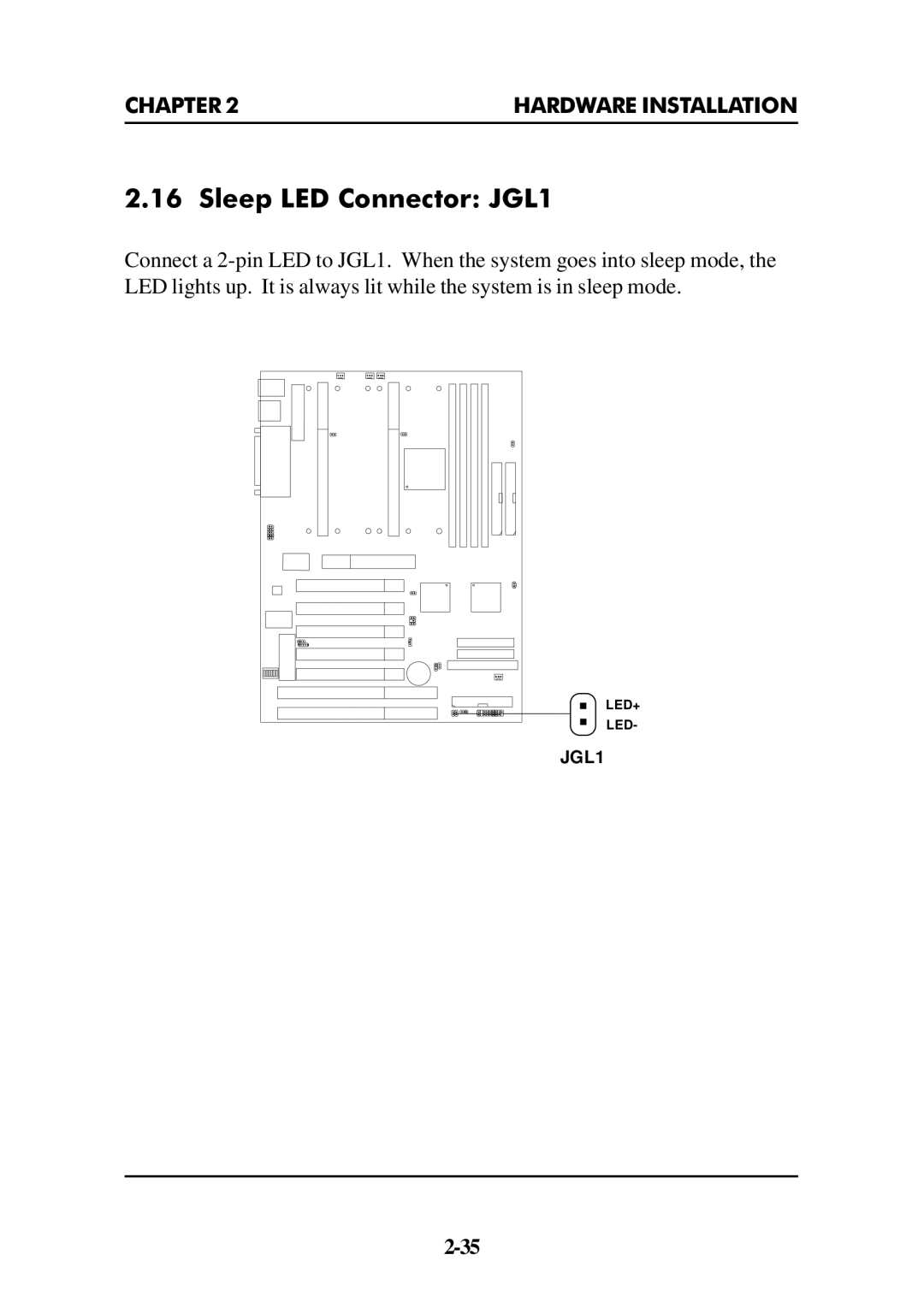 Intel ATX BX2 manual Sleep LED Connector JGL1 