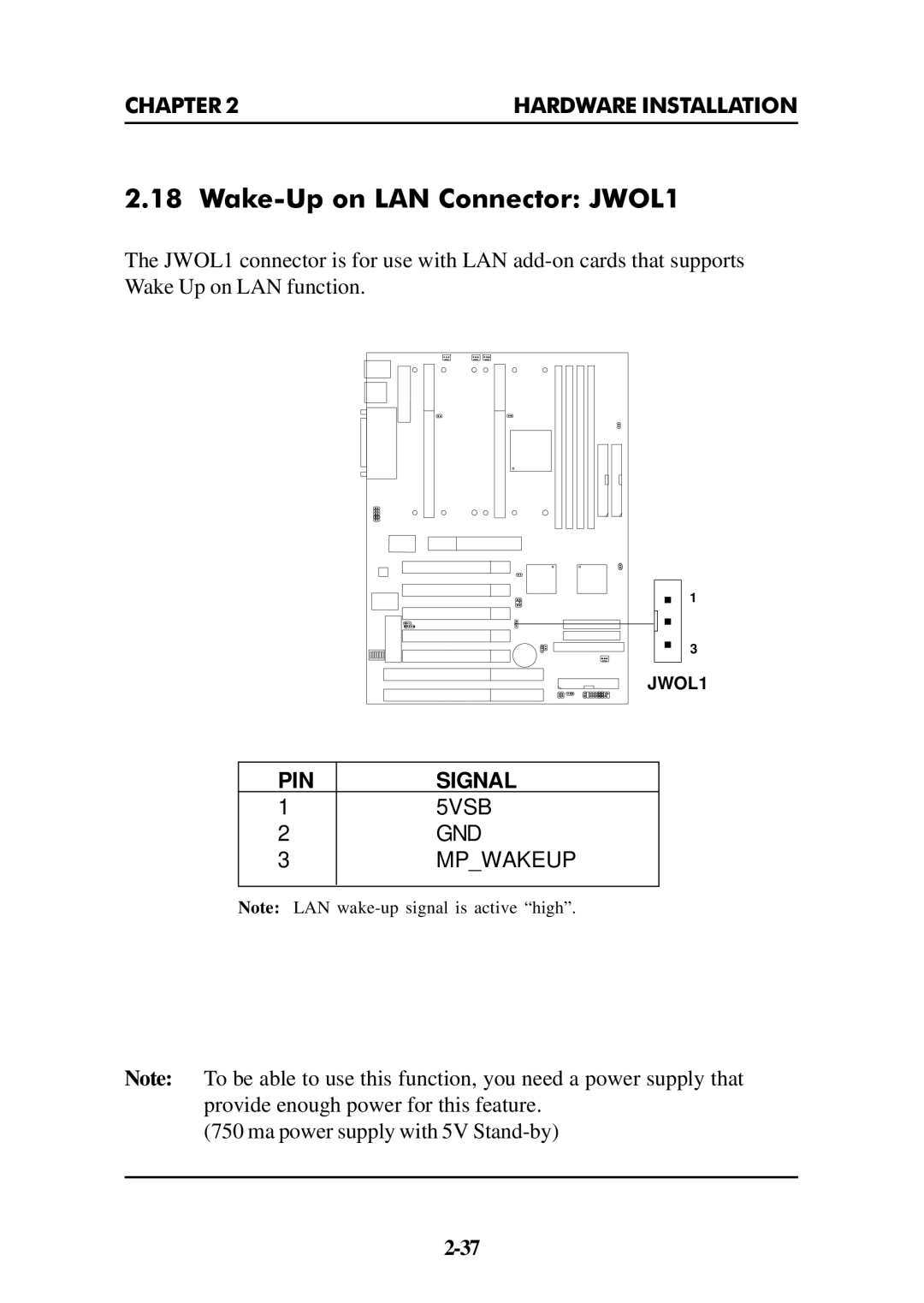 Intel ATX BX2 manual Wake-Up on LAN Connector JWOL1 