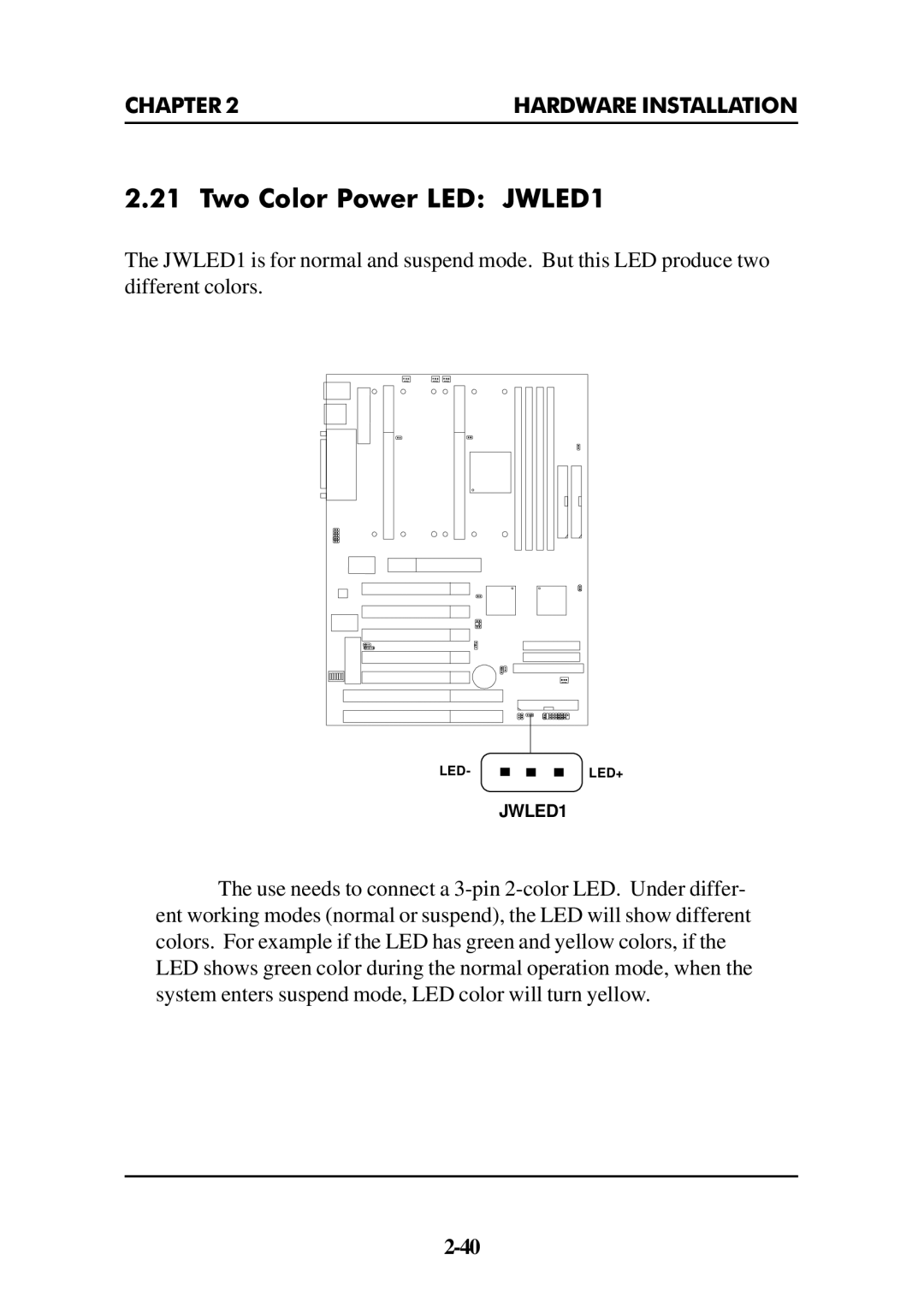 Intel ATX BX2 manual Two Color Power LED JWLED1 