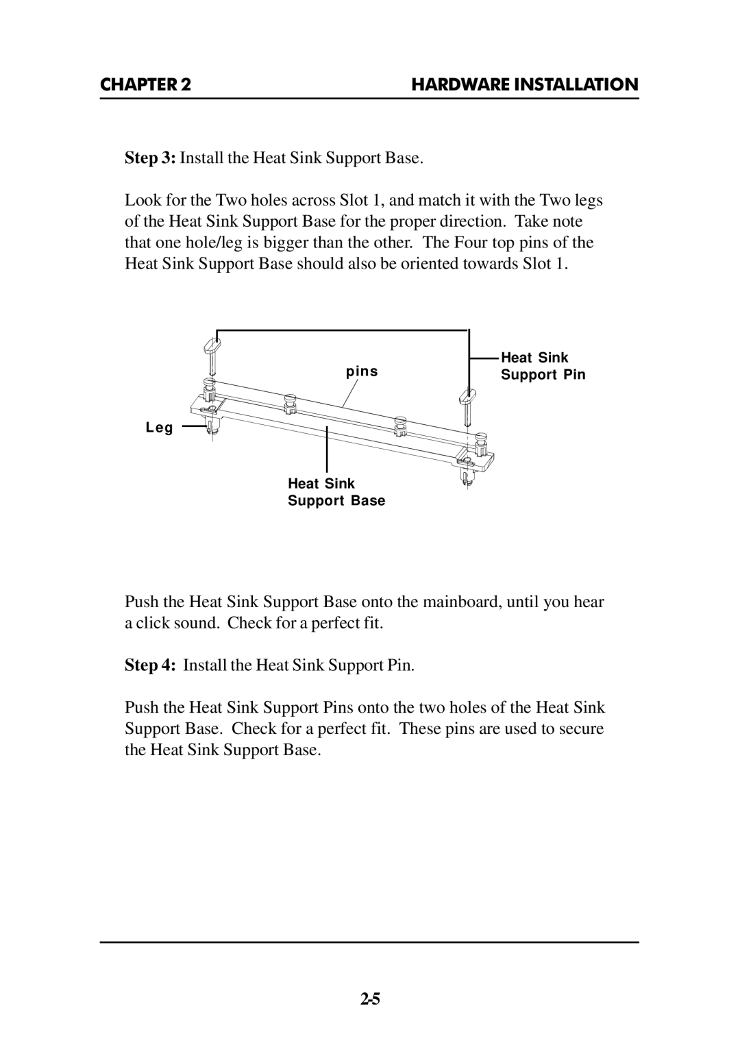 Intel ATX BX2 manual Pins Leg Heat Sink Support Base Heat Sink Support Pin 
