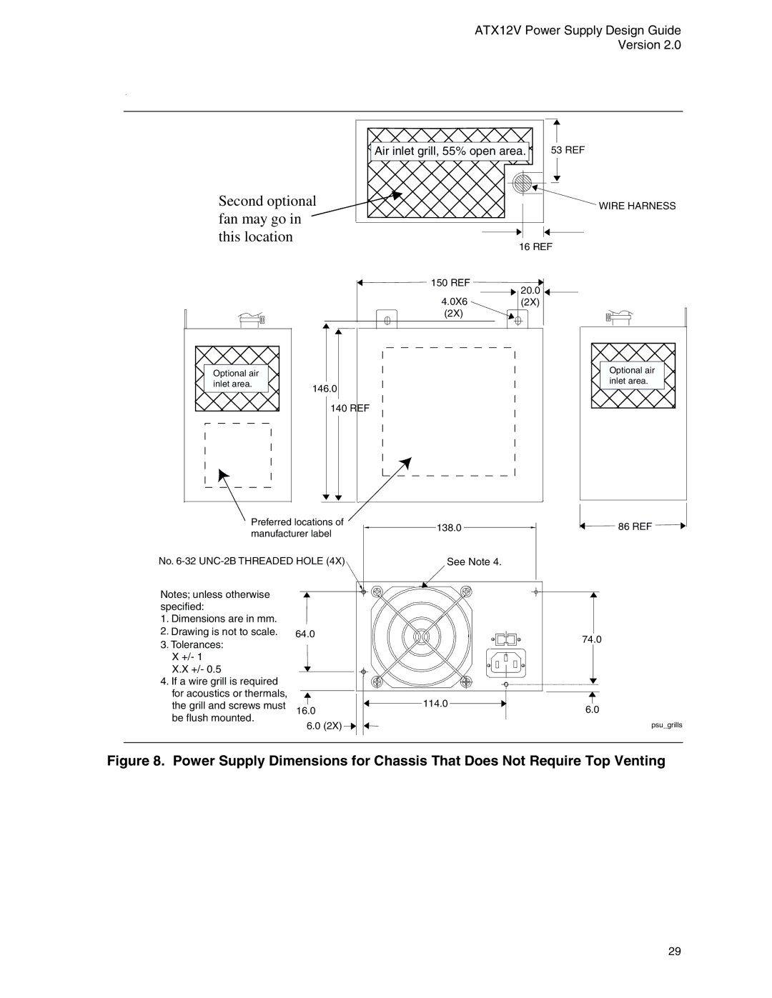 Intel ATX12V manual Second optional fan may go in this location 