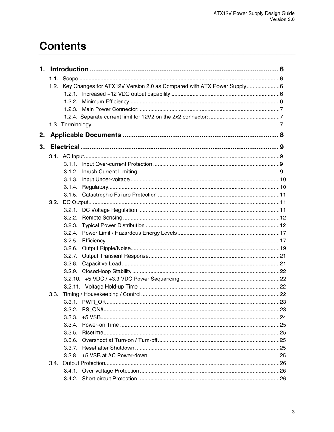 Intel ATX12V manual Contents 