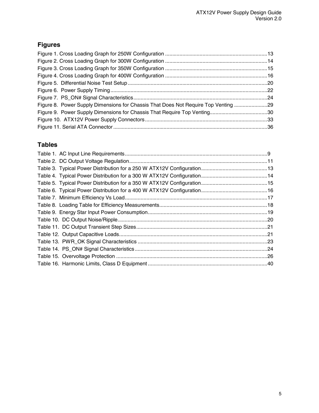 Intel ATX12V manual Figures, Tables 