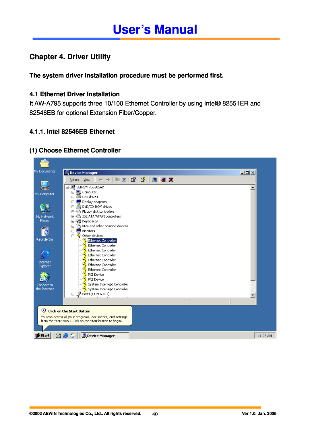 Intel AW-A795 user manual Driver Utility, The system driver installation procedure must be performed first, User’s Manual 