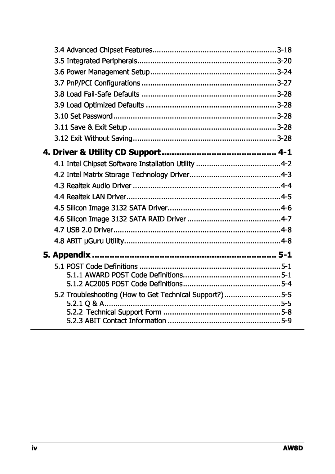 Intel AW8D user manual Driver & Utility CD Support, Appendix 