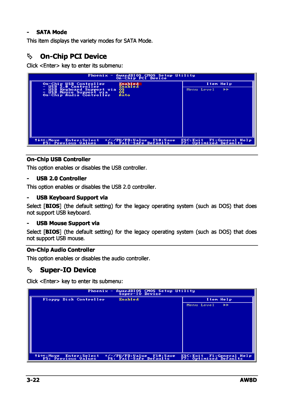 Intel AW8D user manual On-Chip PCI Device, Super-IO Device 