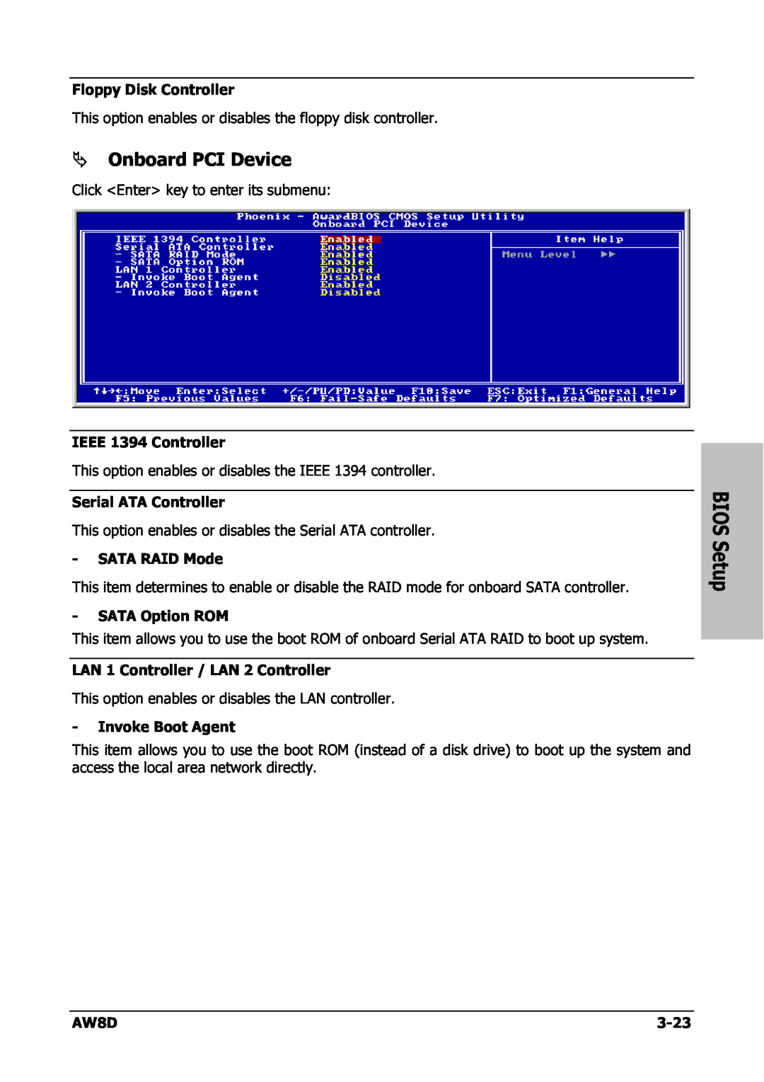 Intel AW8D user manual Onboard PCI Device, BIOS Setup 