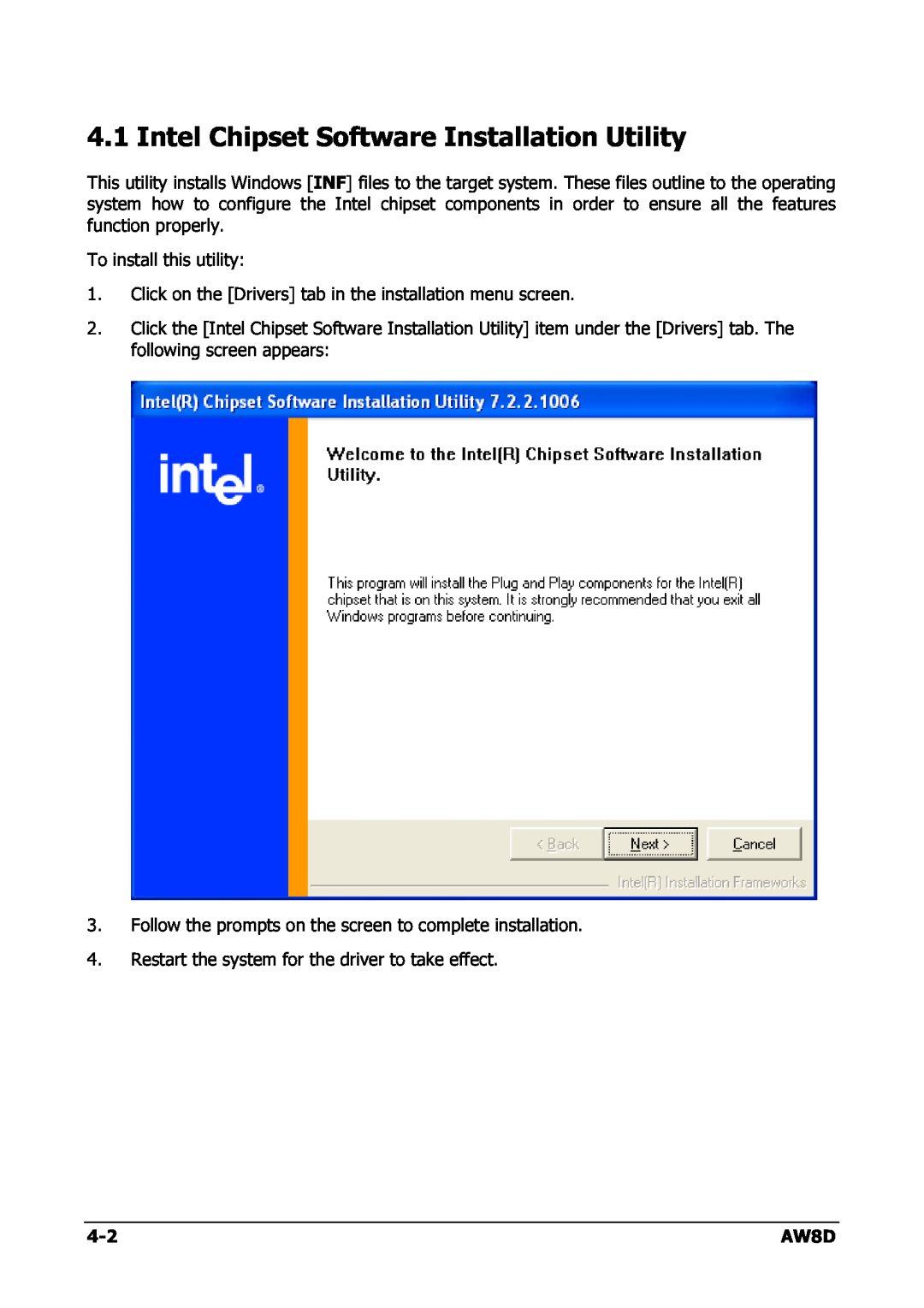 Intel AW8D user manual Intel Chipset Software Installation Utility 