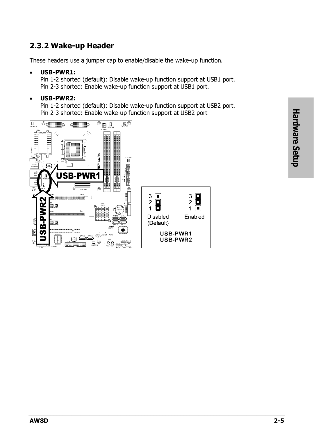 Intel AW8D user manual Wake-up Header, USB-PWR1 