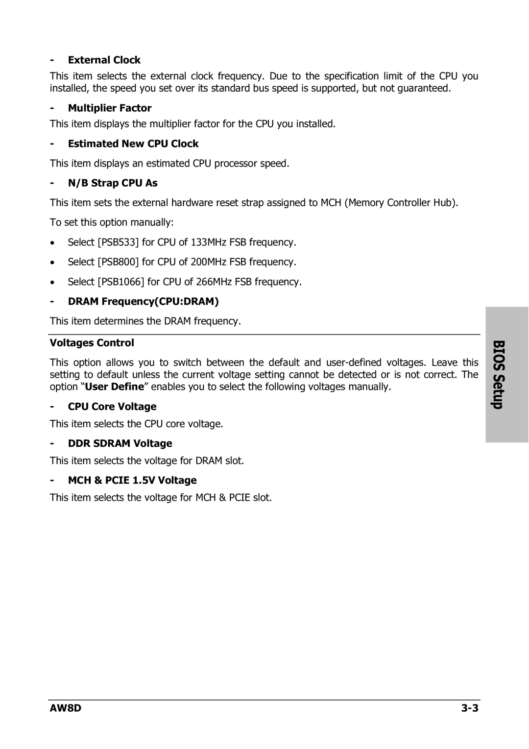 Intel AW8D user manual Bios Setup 