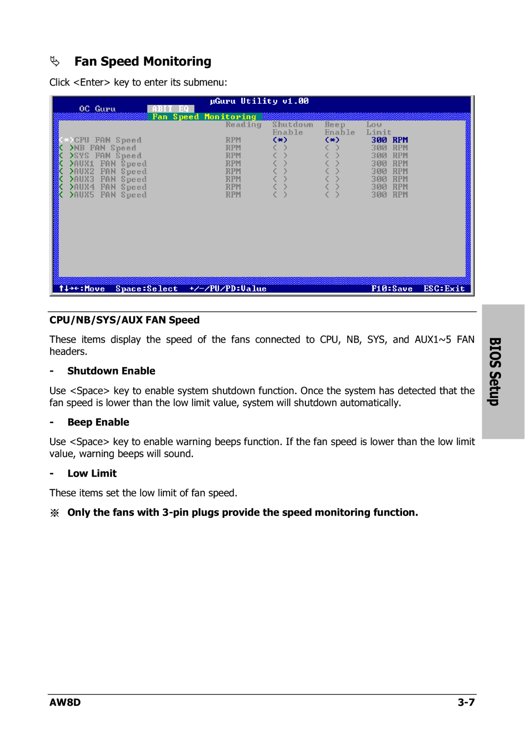 Intel AW8D user manual Fan Speed Monitoring 