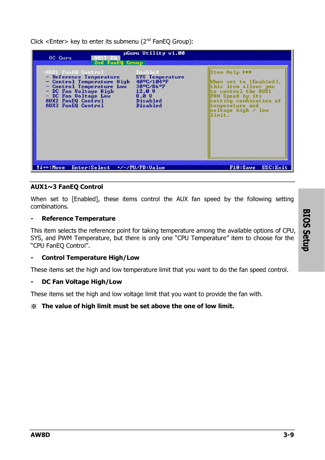 Intel AW8D user manual Bios Setup 