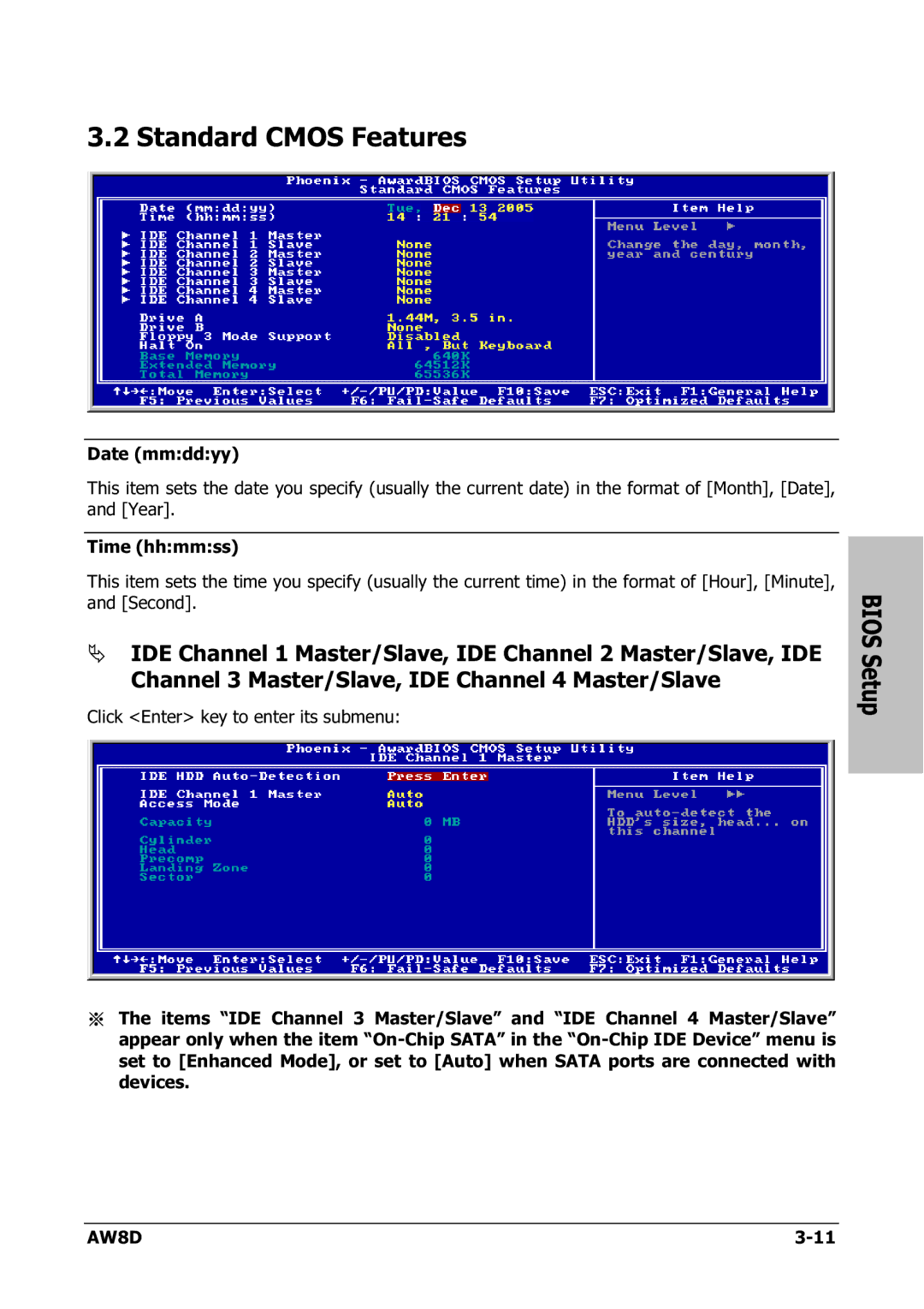 Intel AW8D user manual Standard Cmos Features 