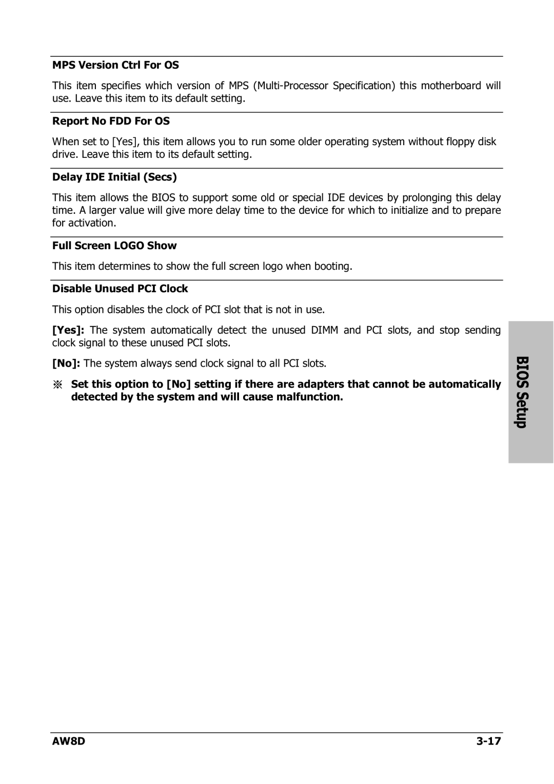 Intel AW8D user manual Bios Setup 