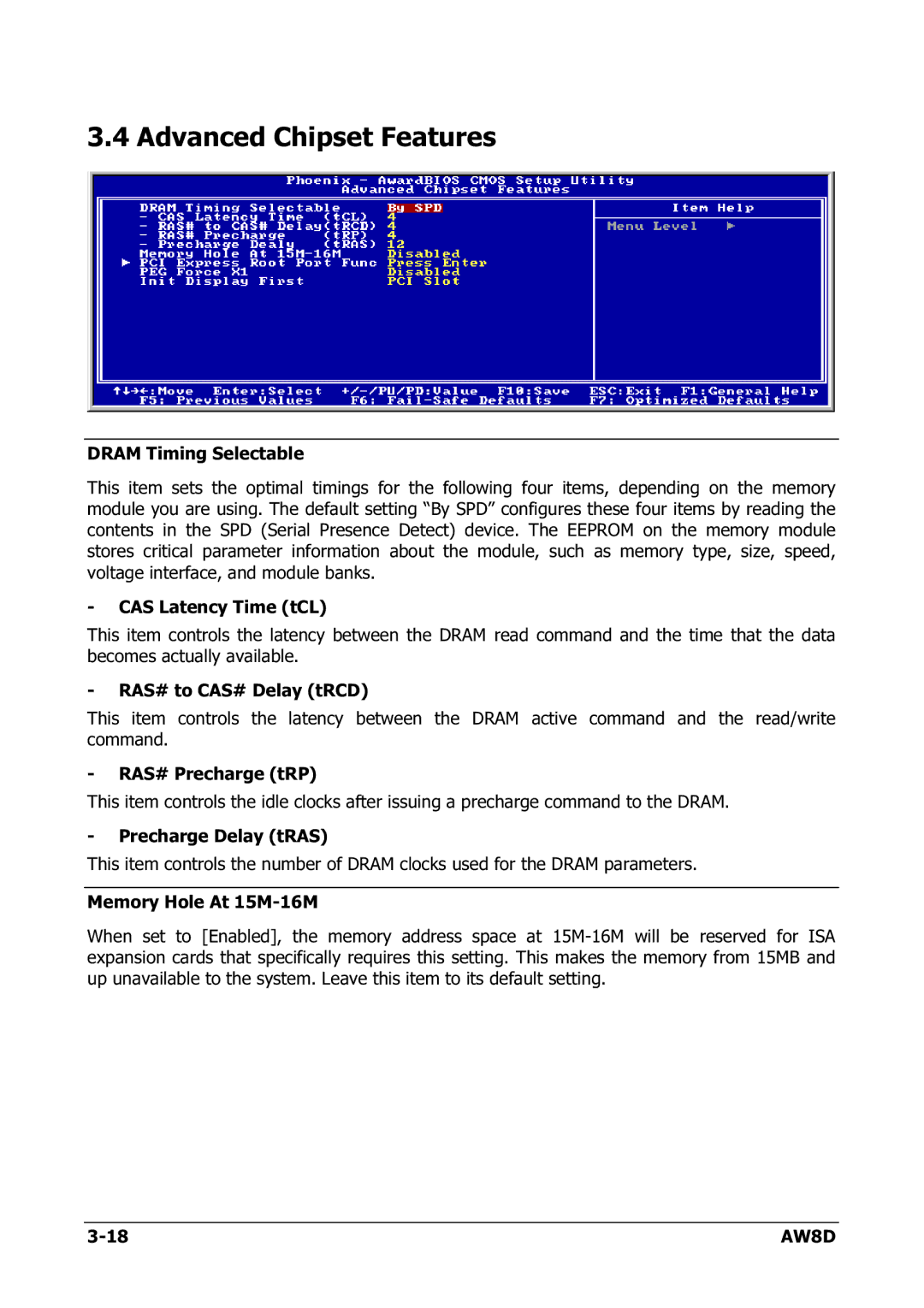 Intel AW8D user manual Advanced Chipset Features 