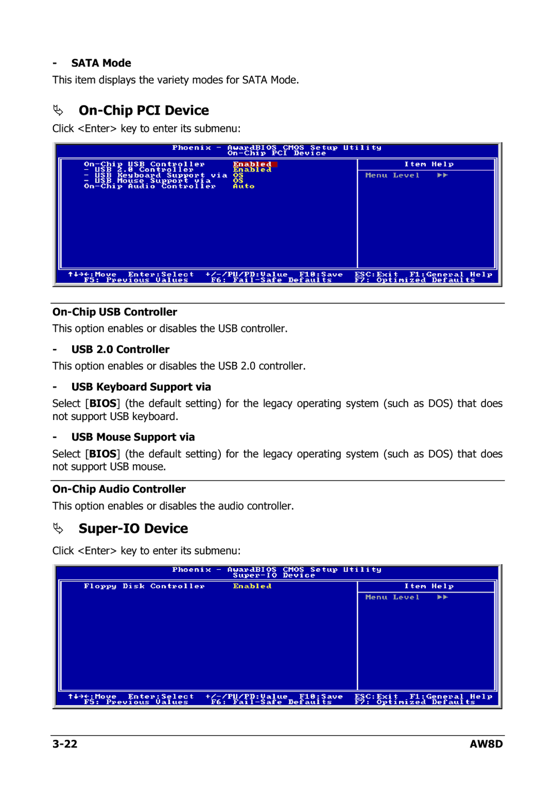 Intel AW8D user manual On-Chip PCI Device, Super-IO Device 