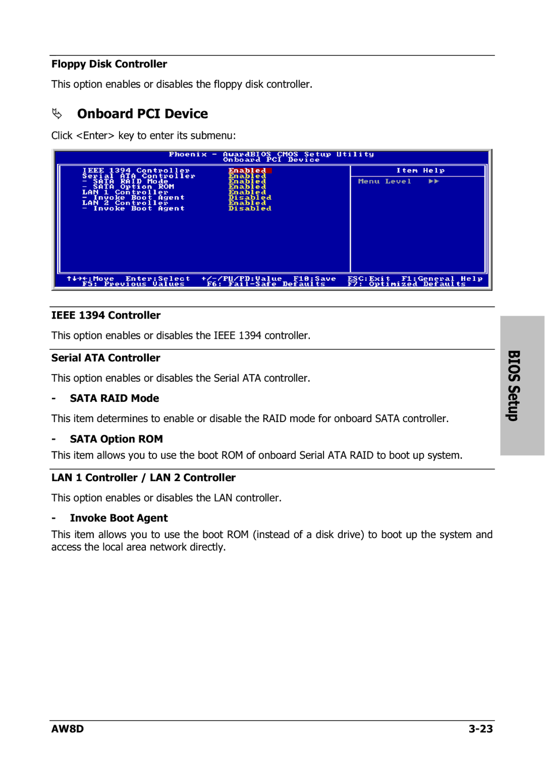 Intel AW8D user manual Onboard PCI Device 