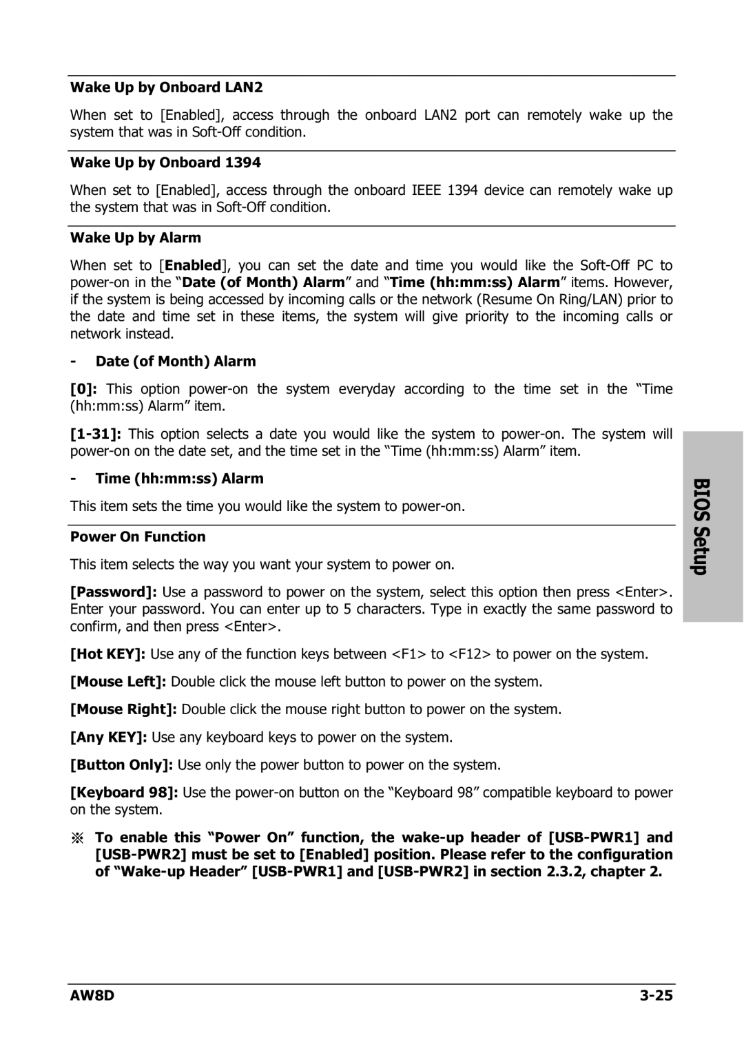 Intel AW8D user manual Bios Setup 