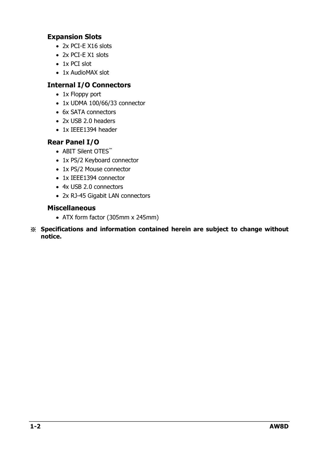 Intel AW8D user manual Expansion Slots 