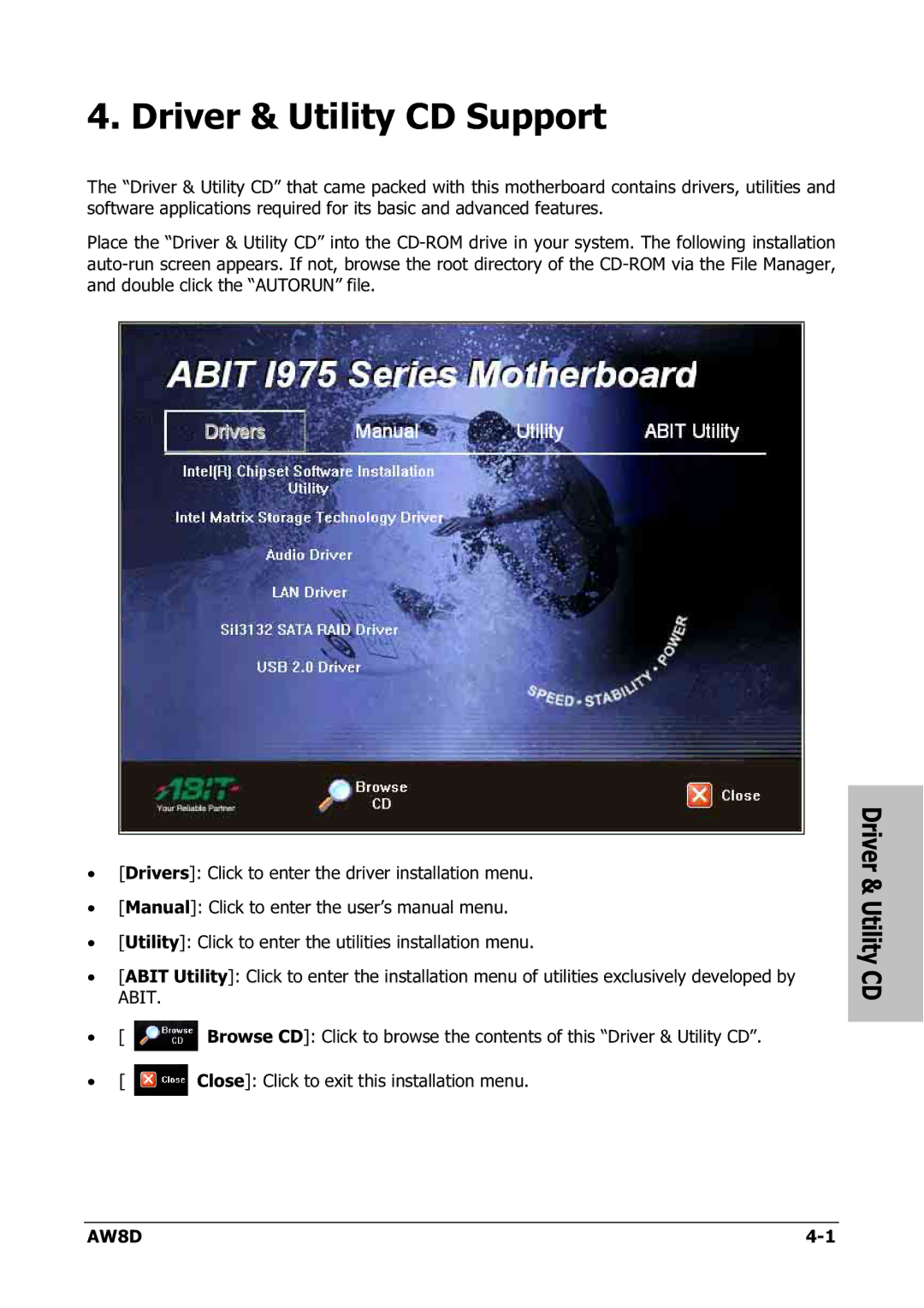 Intel AW8D user manual Driver & Utility CD Support 
