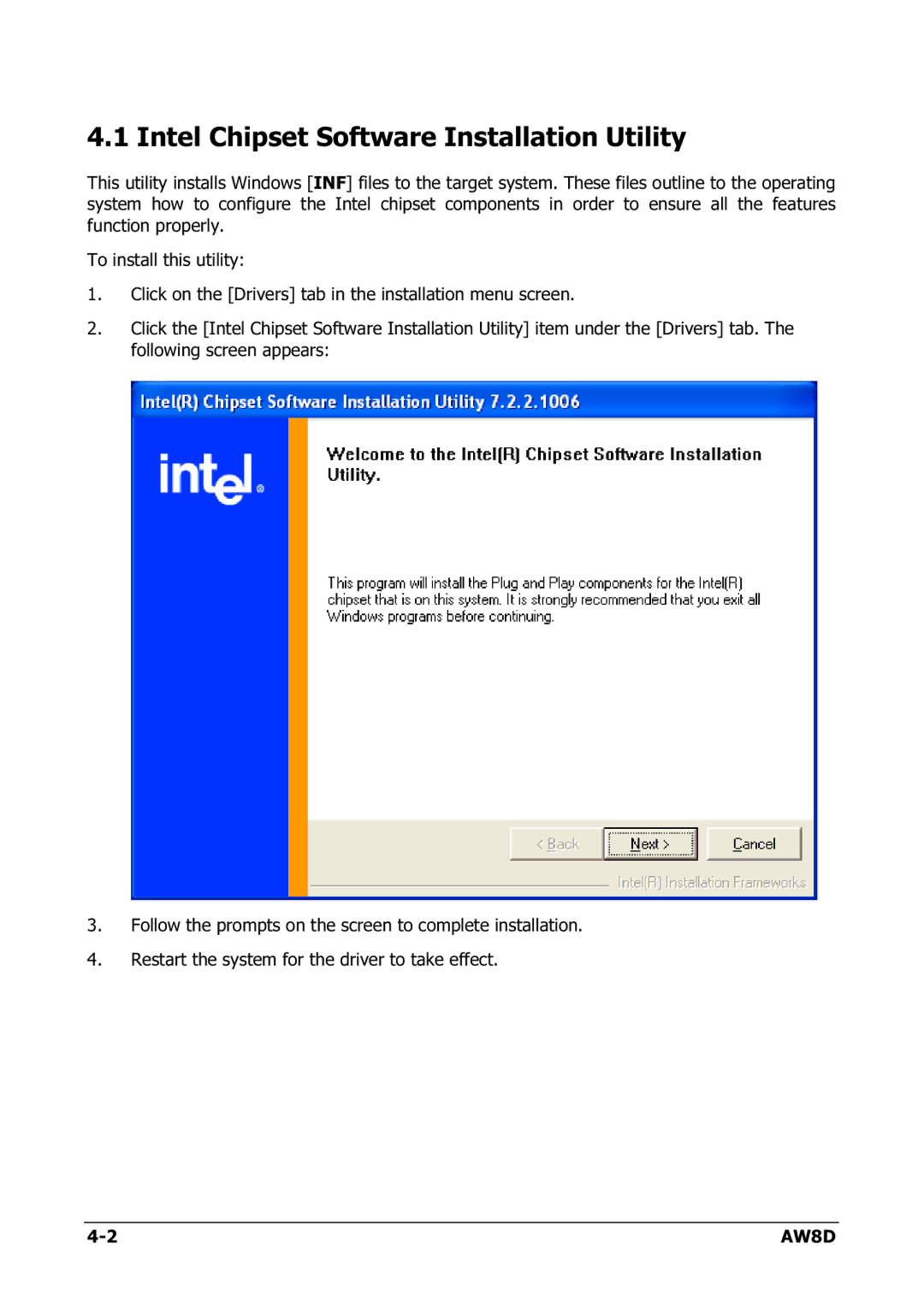 Intel AW8D user manual Intel Chipset Software Installation Utility 