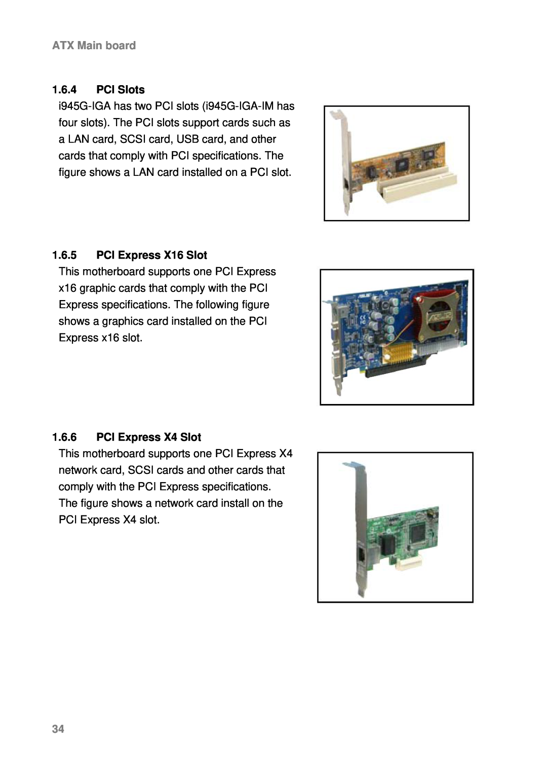 Intel AX965Q user manual PCI Slots, PCI Express X16 Slot, PCI Express X4 Slot, ATX Main board 