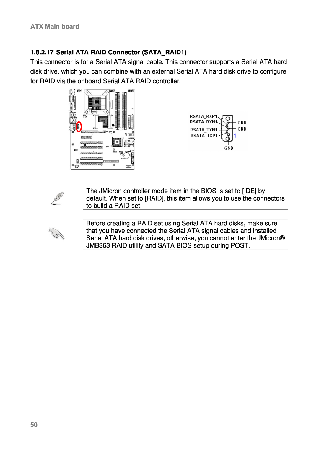 Intel AX965Q user manual Serial ATA RAID Connector SATARAID1, ATX Main board 