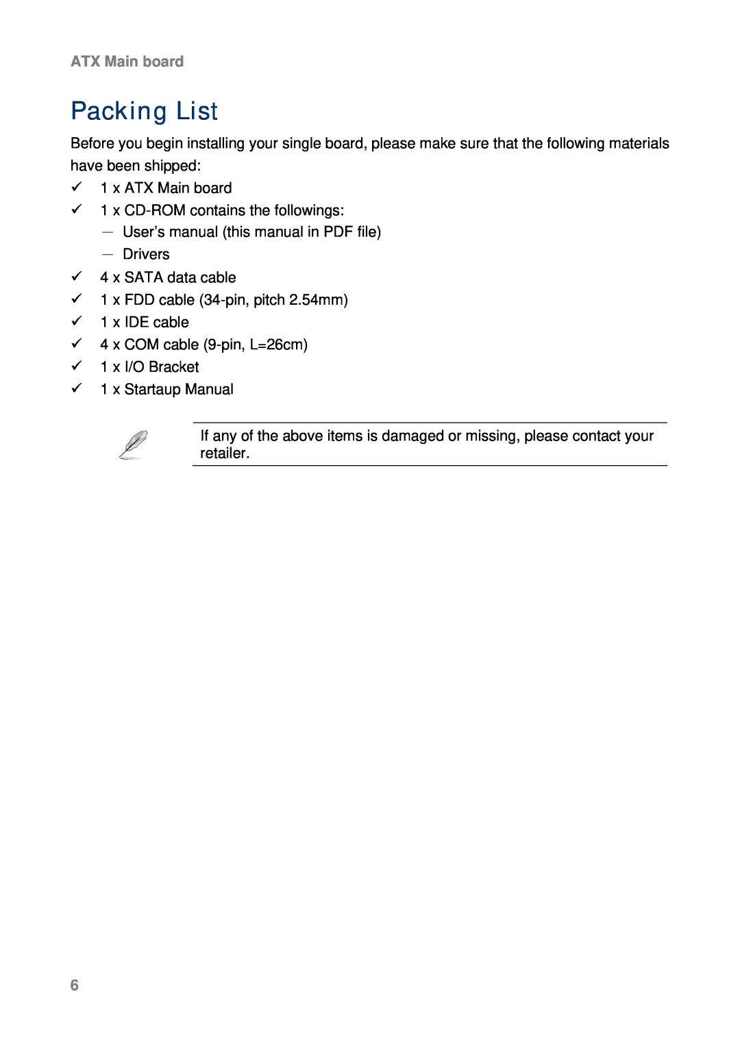 Intel AX965Q user manual Packing List, ATX Main board 