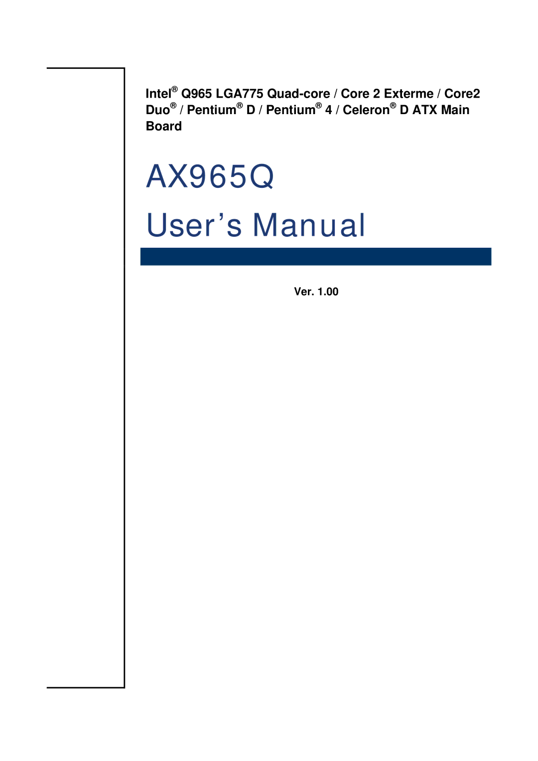 Intel user manual AX965Q User’s Manual, Ver 