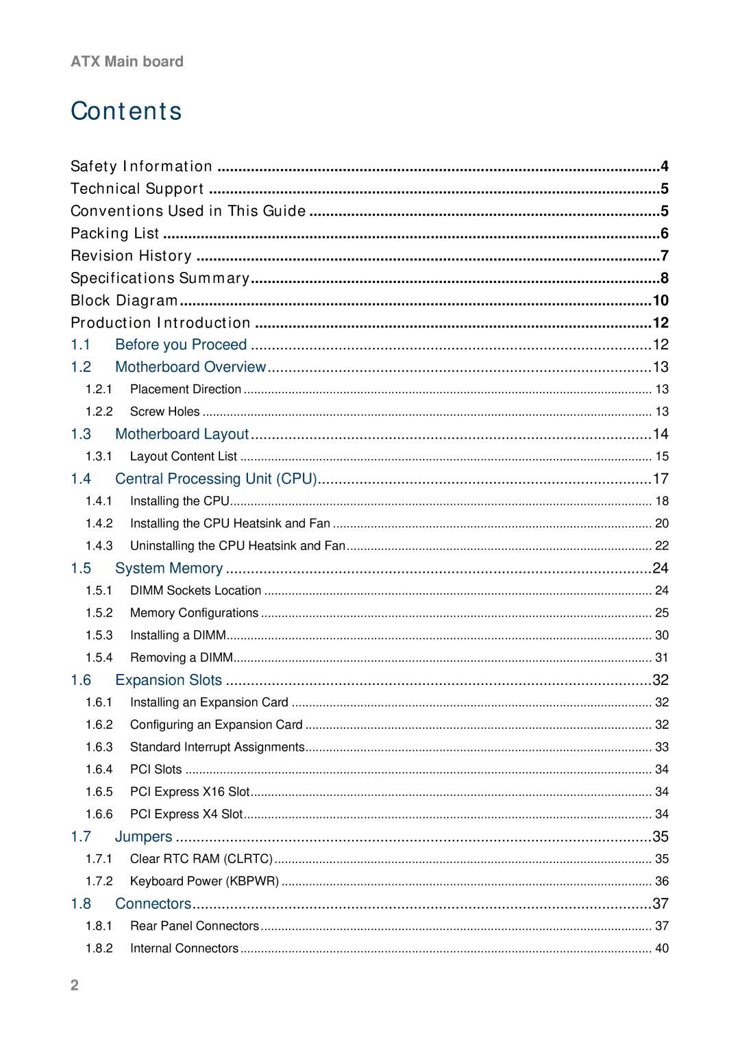 Intel AX965Q user manual Contents 