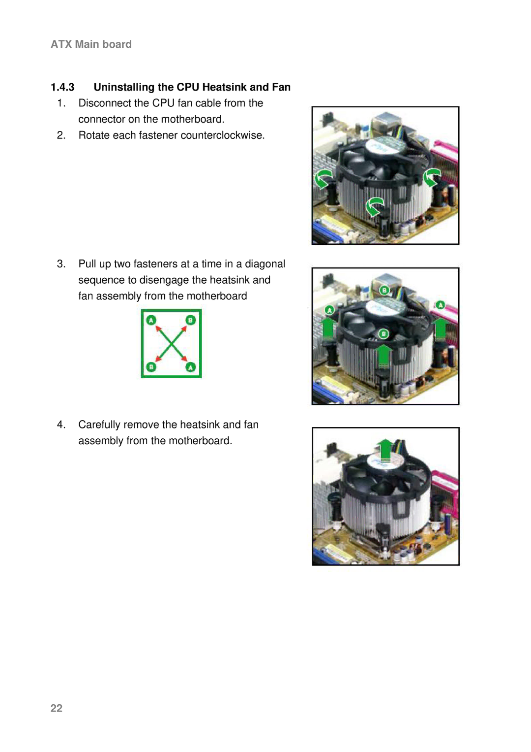 Intel AX965Q user manual Uninstalling the CPU Heatsink and Fan 