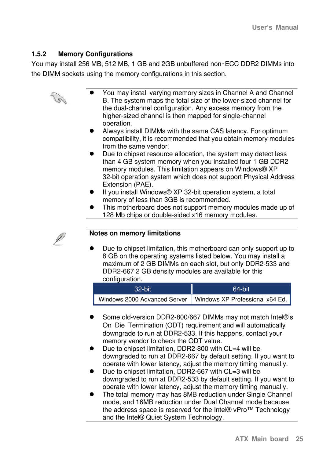 Intel AX965Q user manual Memory Configurations, bit 64-bit 