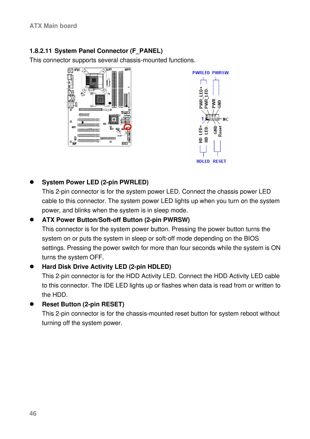 Intel AX965Q System Panel Connector Fpanel, System Power LED 2-pin Pwrled, ATX Power Button/Soft-off Button 2-pin Pwrsw 