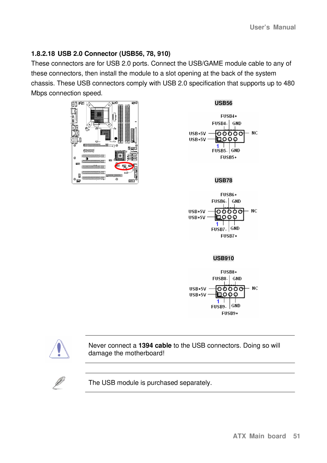 Intel AX965Q user manual USB 2.0 Connector USB56, 78 