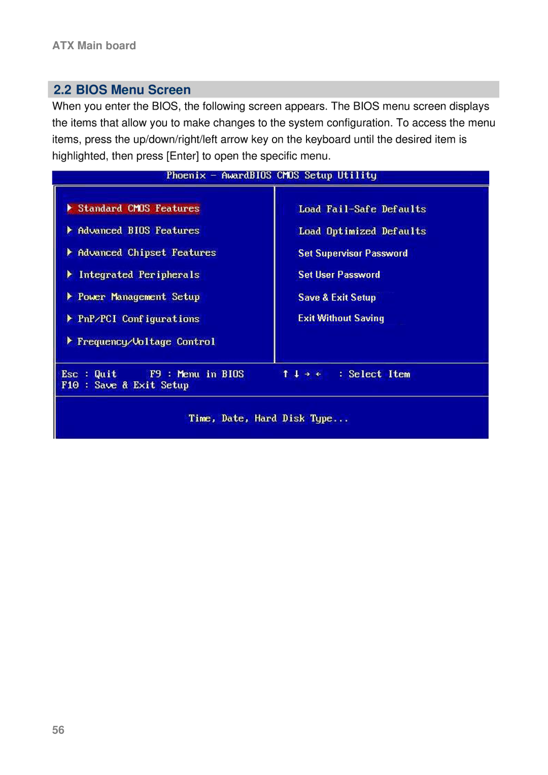 Intel AX965Q user manual Bios Menu Screen 