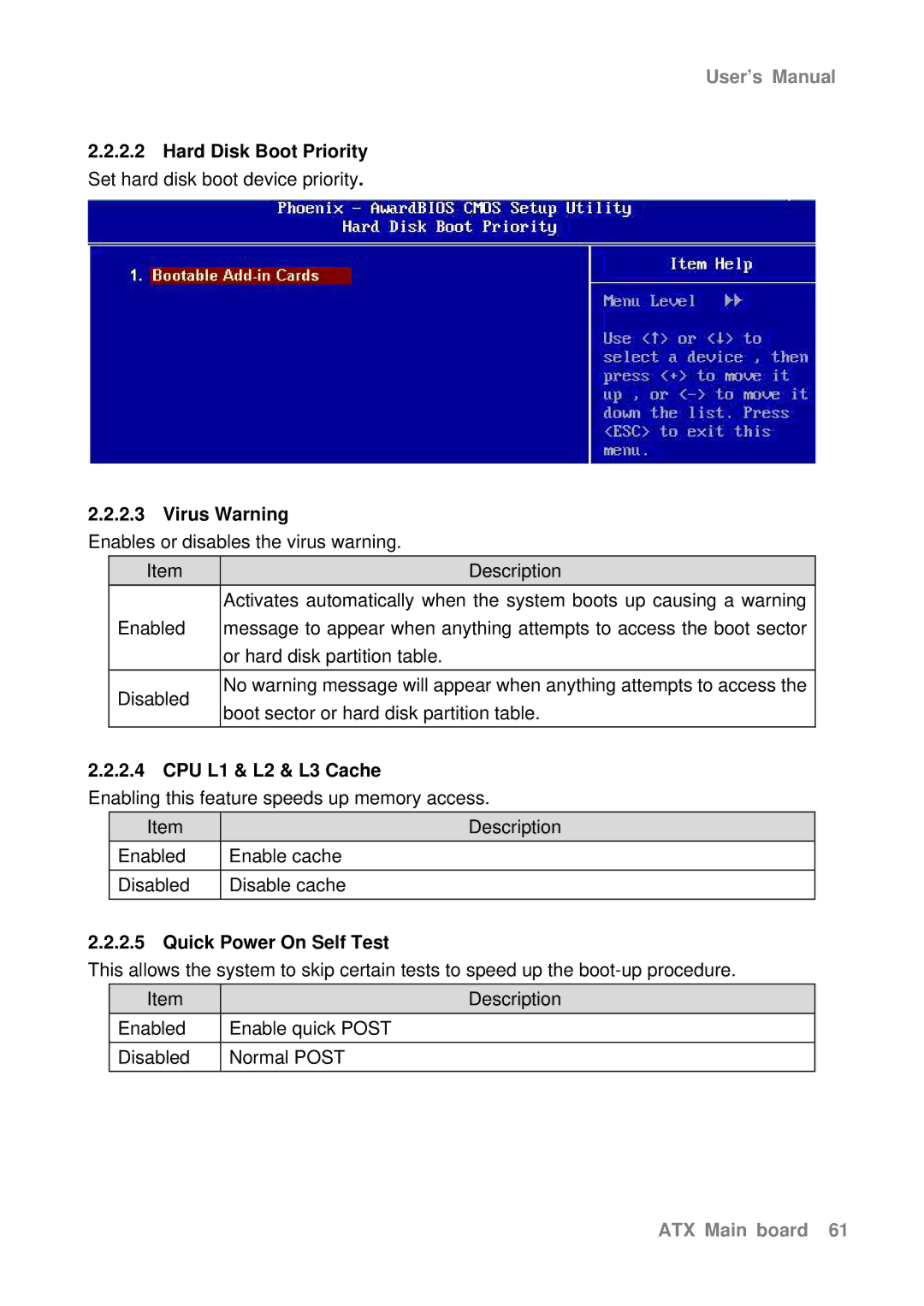 Intel AX965Q user manual CPU L1 & L2 & L3 Cache, Quick Power On Self Test 