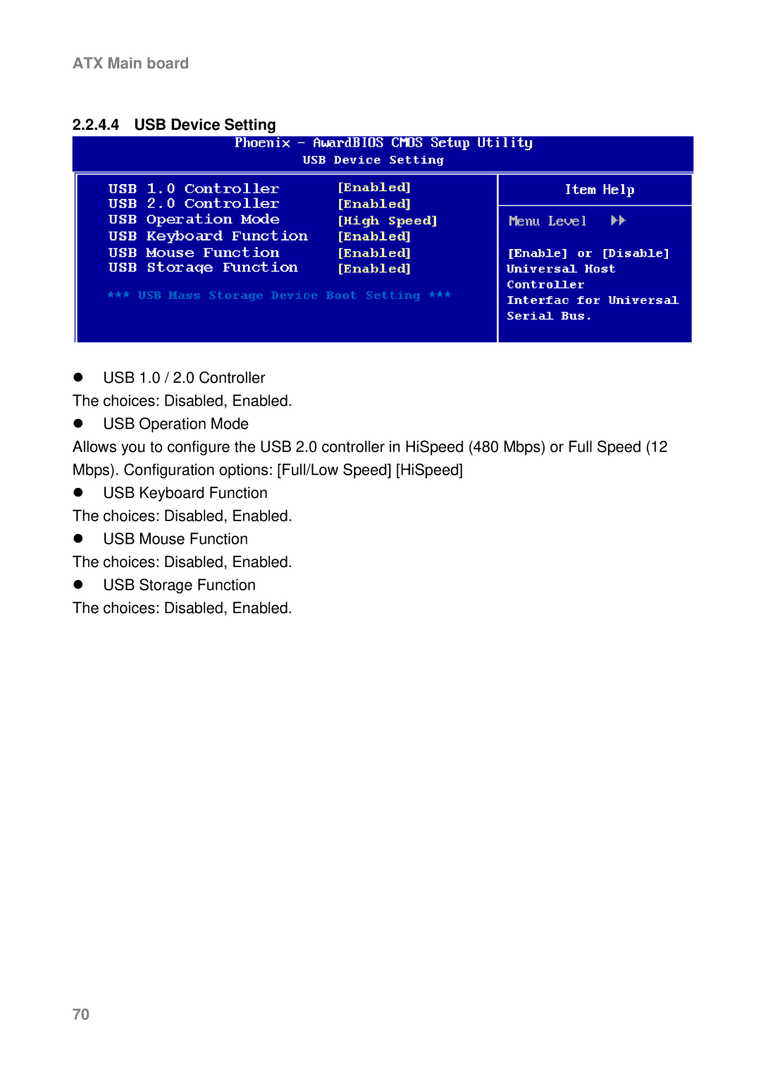 Intel AX965Q user manual USB Device Setting 