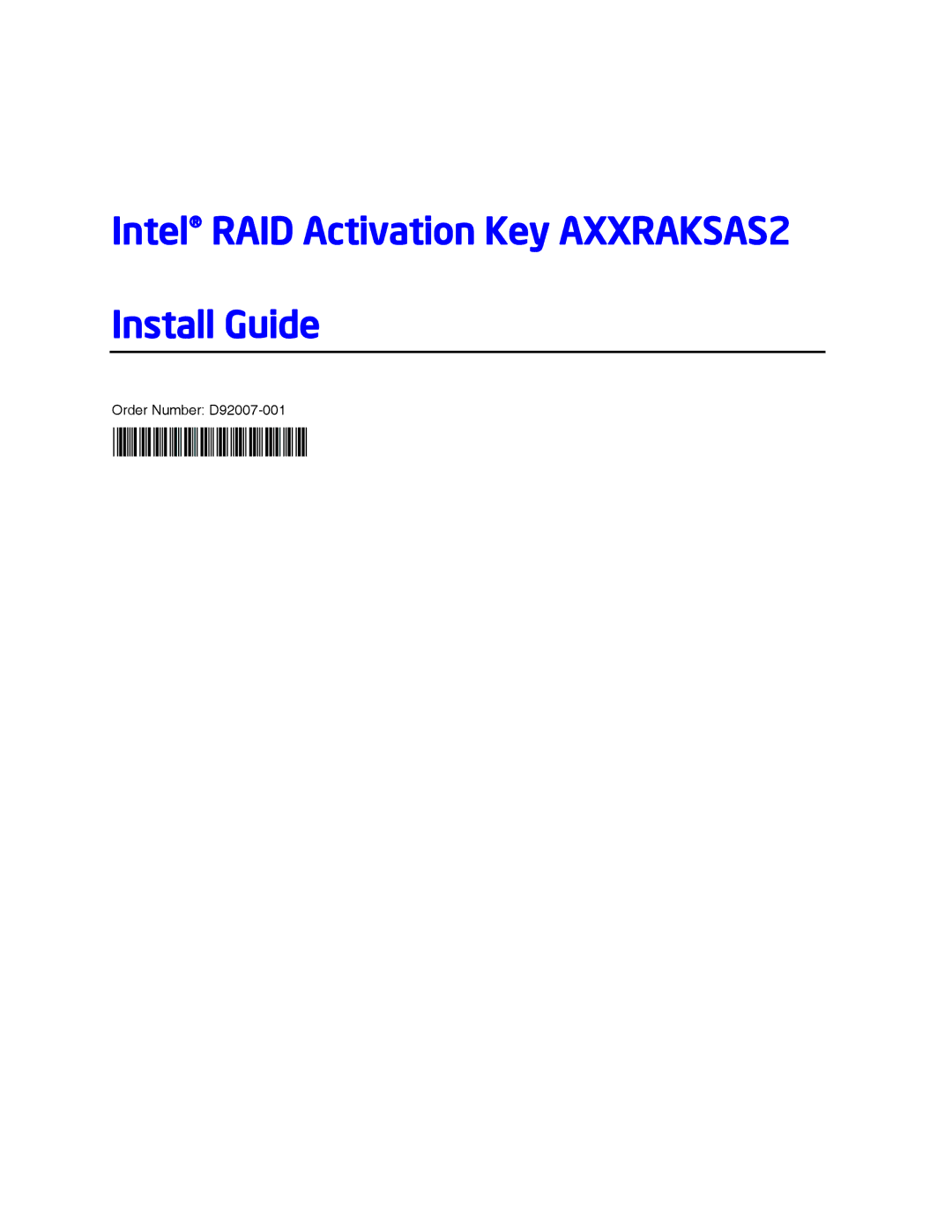 Intel manual Intel RAID Activation Key AXXRAKSAS2 Install Guide 