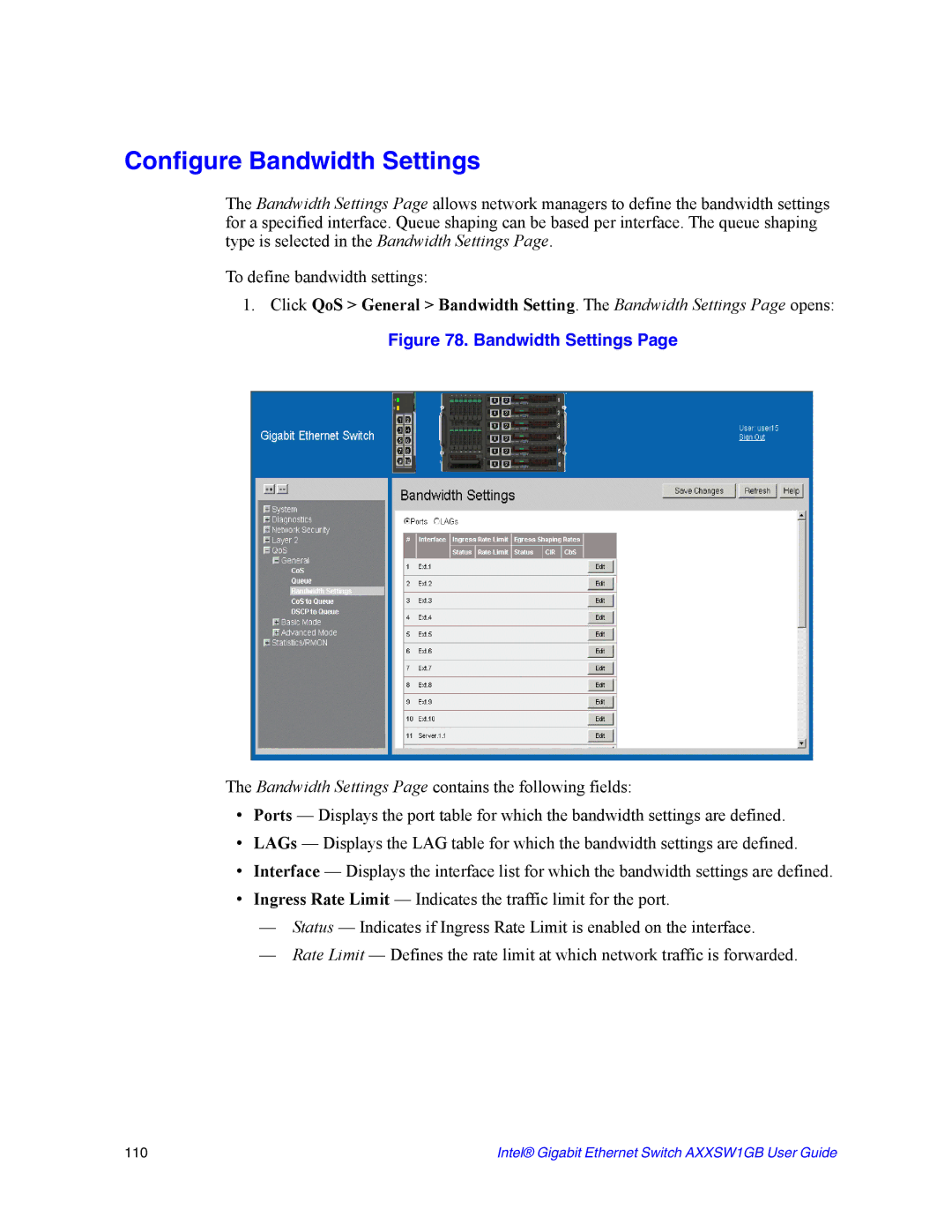 Intel AXXSW1GB manual Configure Bandwidth Settings 